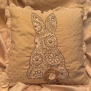 Bella lux Spring collection Embroidered Bunny Accent Pillow in Blush Gold